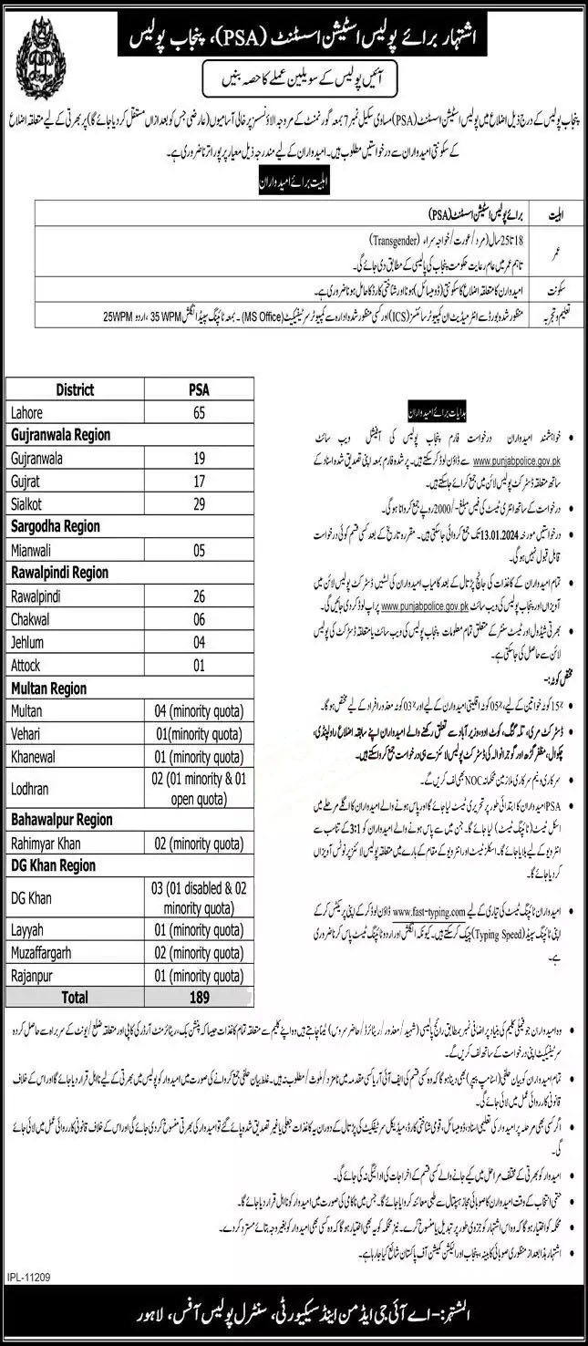 Punjab Police Jobs 2024 Apply Online Form punjabpolice.gov.pk