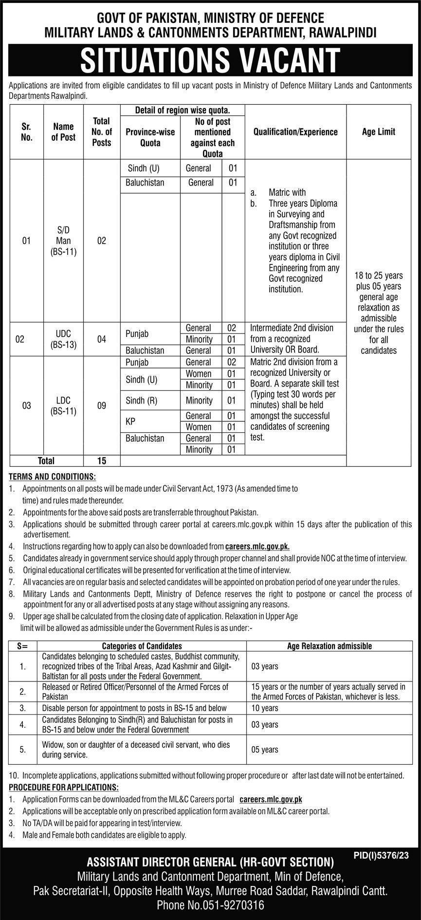 Ministry of Defence Government Jobs Vacancies 2024 in Pakistan